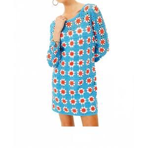 NEW LILLY PULITZER miabella sweater dress in lunar blue floral crochet